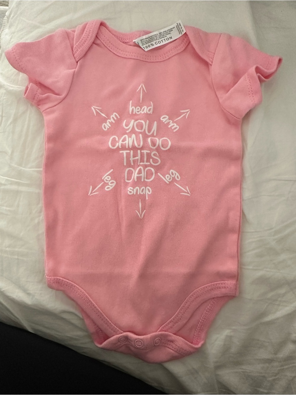 Pink Baby One-Piece Bodysuit with White Directional Print